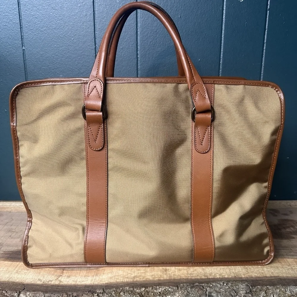 Lancel Paris Nylon Leather Briefcase Brown Tan Vintage Boston Bag/Weekend Bag